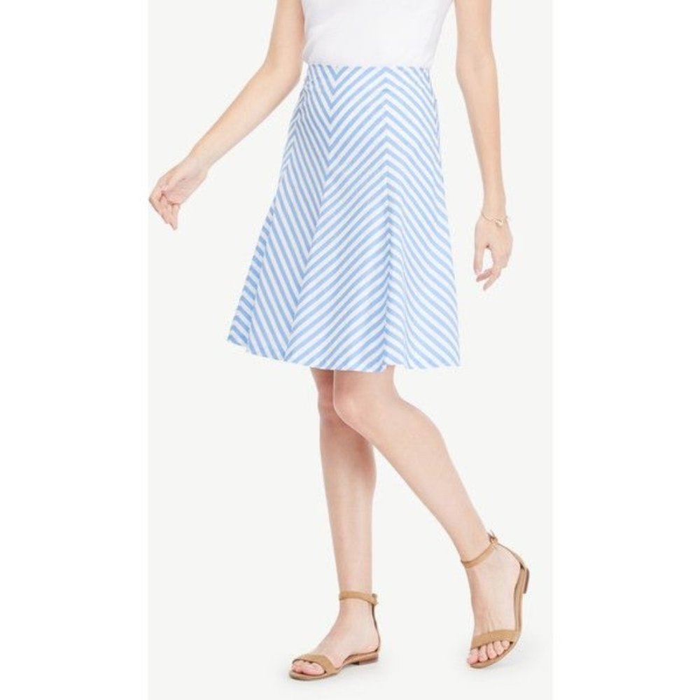Striped Poplin Flare Skirt - Lined- Ann Taylor